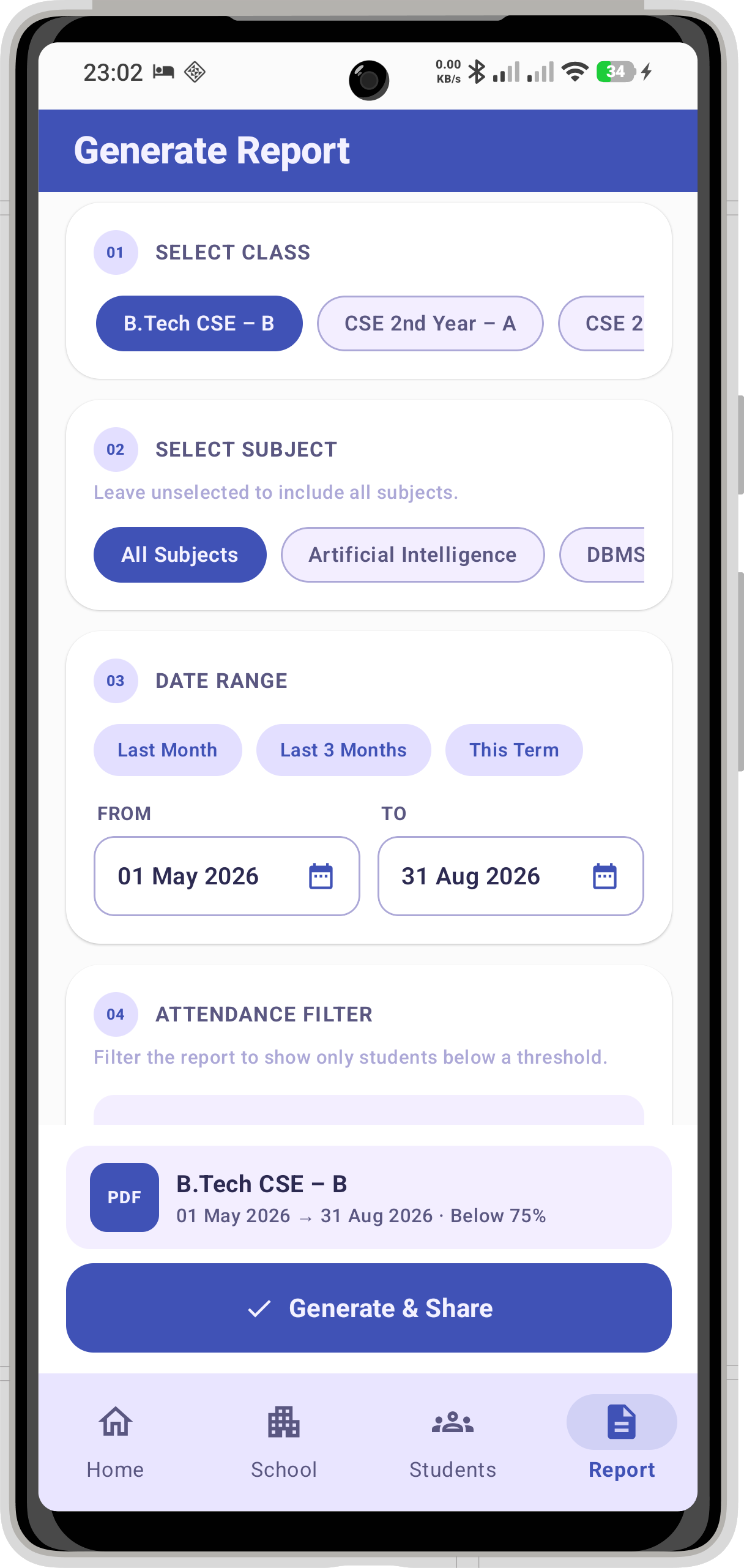 FlashAttend settings screen